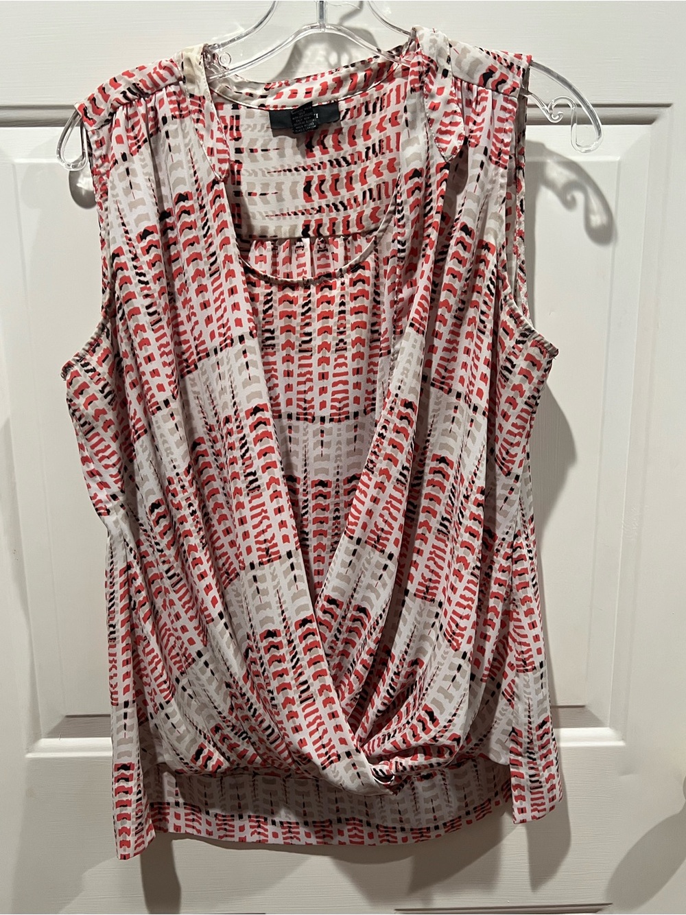 Alfani Red and White Printed Sleeveless Draped Camisole